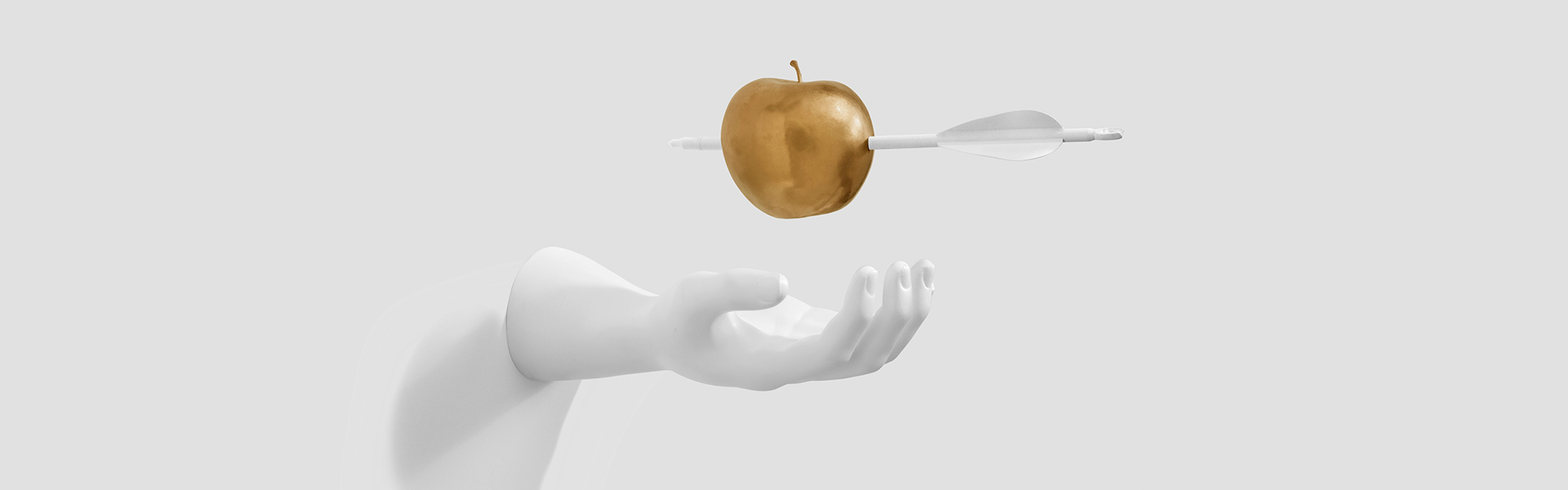 Hand coming out of wall with apple pierced by arrow above