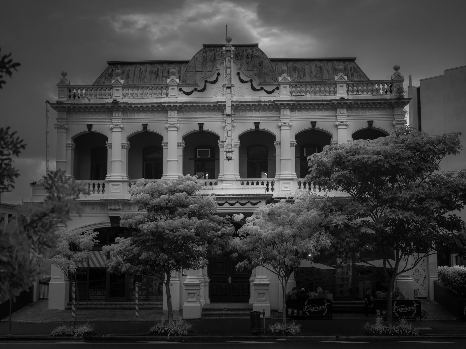 Black and white image of The Princess Theatre building in Brisbane