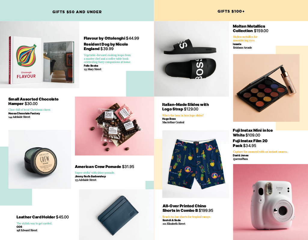 Examples of photography and design in a gift guide